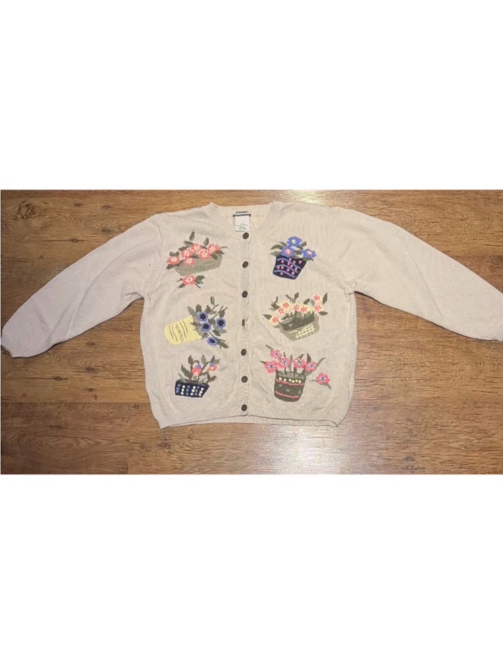 Northern Reflections Cream Button-Up Cardigan with Embroidered Floral Baskets - Picture 2 of 5